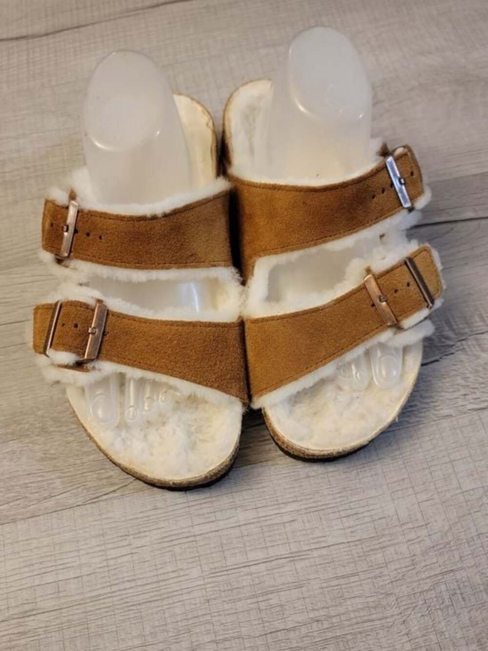 Birkenstock MENS Suede Double-Strap Shearling Sandals in Brown
